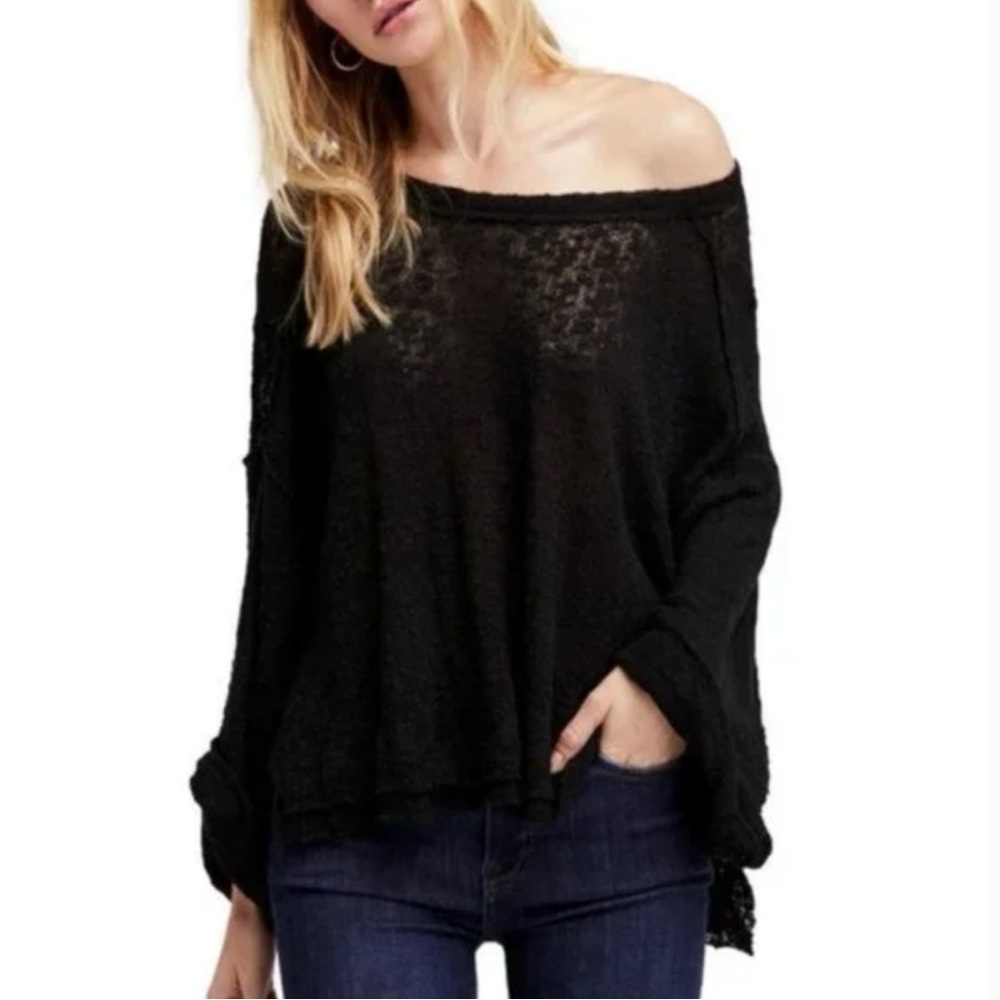 Free People Island Girl Hacci Tee Black